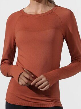 Lorna Jane Active Comfort Seamless Long Sleeve Top in Rust Orange Large $100